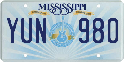 MS license plate YUN980