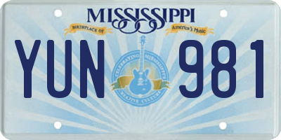 MS license plate YUN981