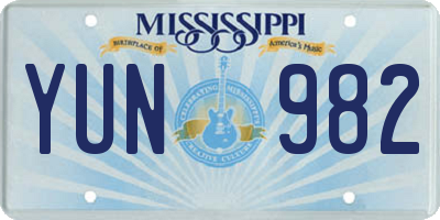MS license plate YUN982