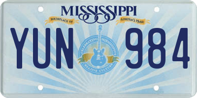 MS license plate YUN984