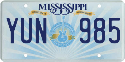 MS license plate YUN985