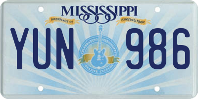 MS license plate YUN986