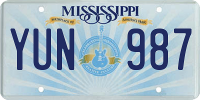 MS license plate YUN987