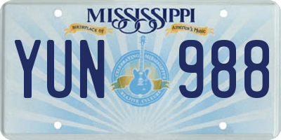 MS license plate YUN988