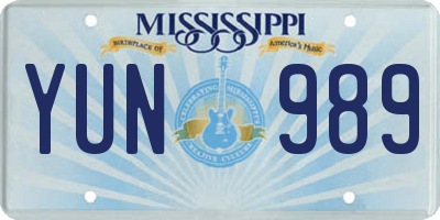 MS license plate YUN989