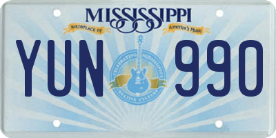 MS license plate YUN990
