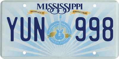 MS license plate YUN998