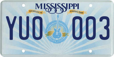 MS license plate YUO003