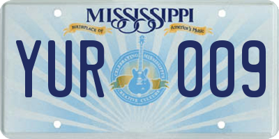 MS license plate YUR009