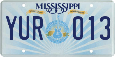 MS license plate YUR013