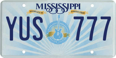 MS license plate YUS777