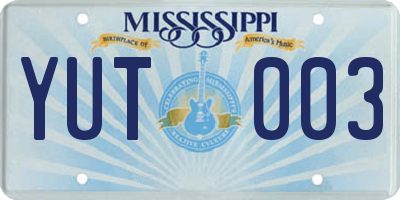 MS license plate YUT003