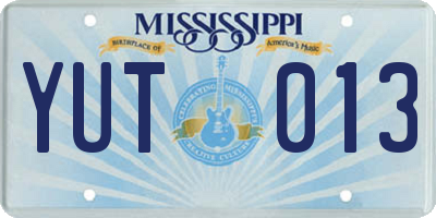MS license plate YUT013