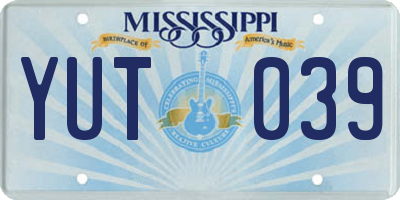 MS license plate YUT039