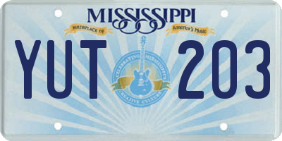 MS license plate YUT203