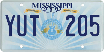 MS license plate YUT205