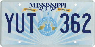 MS license plate YUT362