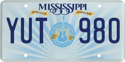 MS license plate YUT980