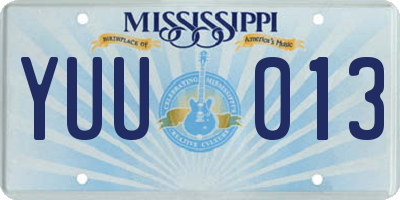 MS license plate YUU013