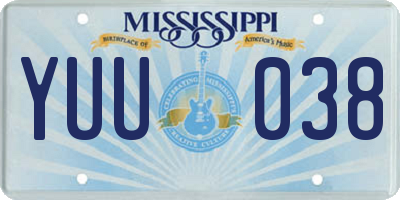MS license plate YUU038