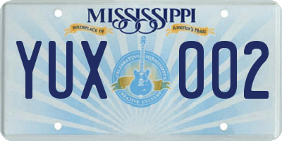 MS license plate YUX002
