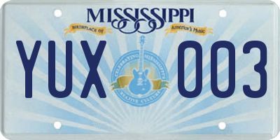MS license plate YUX003