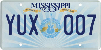 MS license plate YUX007