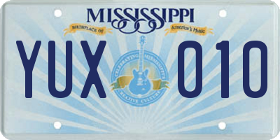 MS license plate YUX010