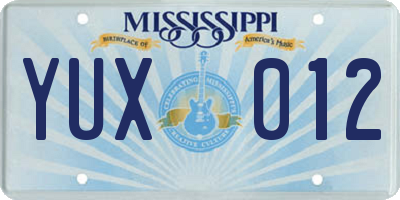 MS license plate YUX012