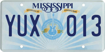 MS license plate YUX013