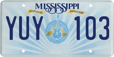 MS license plate YUY103