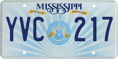 MS license plate YVC217