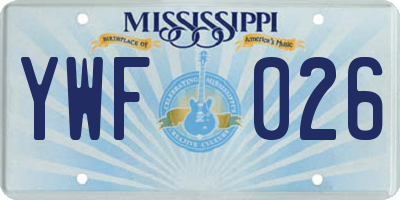 MS license plate YWF026