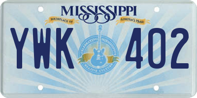 MS license plate YWK402