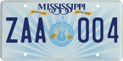 MS license plate ZAA004