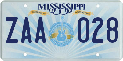 MS license plate ZAA028