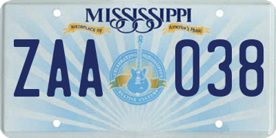 MS license plate ZAA038