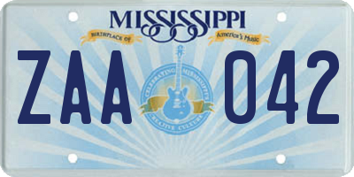 MS license plate ZAA042