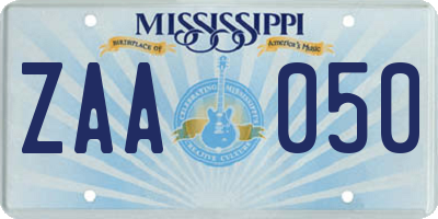 MS license plate ZAA050