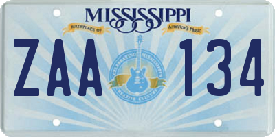 MS license plate ZAA134