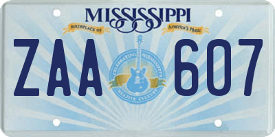 MS license plate ZAA607