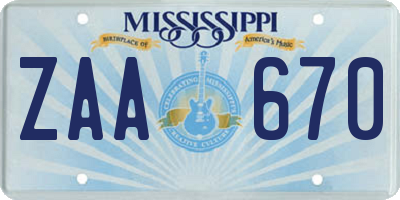 MS license plate ZAA670