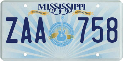MS license plate ZAA758