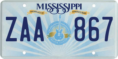 MS license plate ZAA867