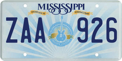 MS license plate ZAA926