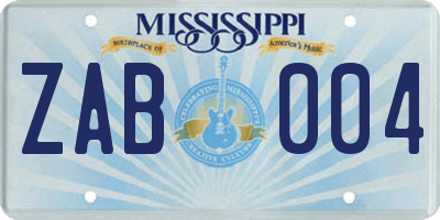 MS license plate ZAB004