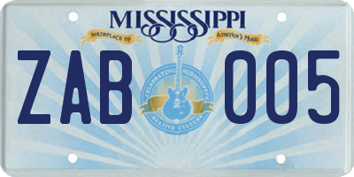 MS license plate ZAB005