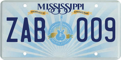 MS license plate ZAB009