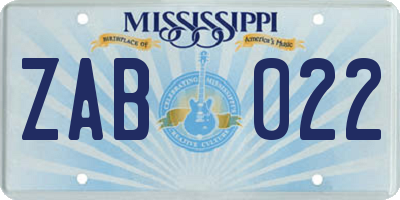 MS license plate ZAB022