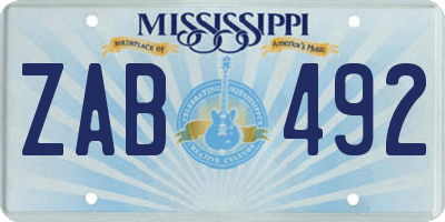 MS license plate ZAB492